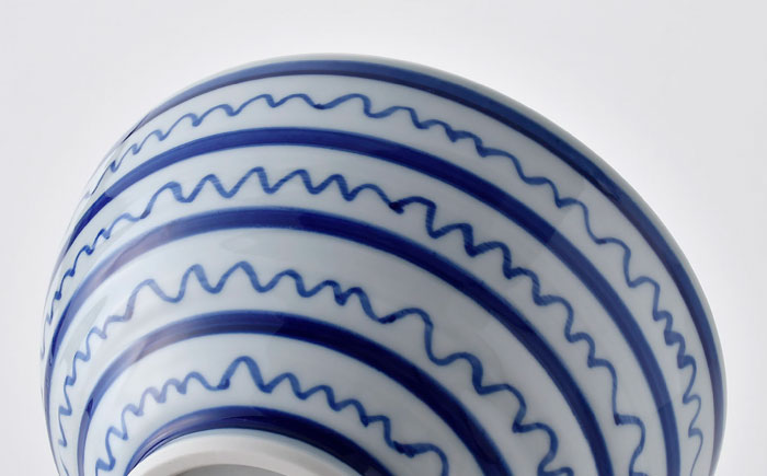 【波佐見焼】染付丸丼+そばちょこセット（縞波）食器 皿【大新窯】 [DC143]