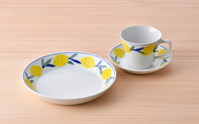 【波佐見焼】レモンセット 皿(大・小) コーヒーマグカップ 3点セット 食器【大新窯】 [DC161]