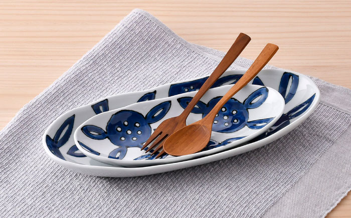 【波佐見焼】愛花柄　楕円皿 大・小 セット 【大新窯】 [DC166]