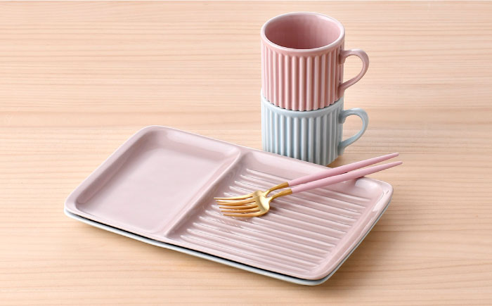 【波佐見焼】マルチパン皿 マグカップセット スカイブルー・ピンク 計4点【大新窯】 [DC185]