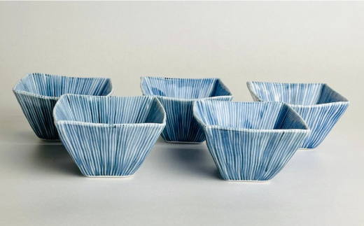 【波佐見焼】内外十草 角 小鉢 5個【大新窯】 [DC56]