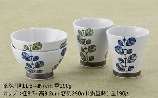 【波佐見焼】ミント くらわんか 茶碗 カップ 各2色 計4点セット【新生和】 [DE01]