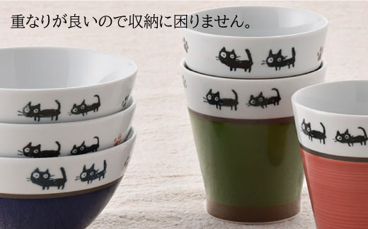 【波佐見焼】ねこちゃん くらわんか 茶碗・カップ 各3色 計6点セット【新生和】 [DE14]