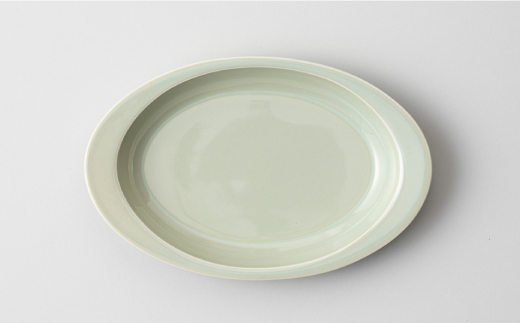 【波佐見焼 マルヒロ】HASAMI SEASON 01 オーバルプレートセット（4点）グリーン×イエローベージュ [EB151]