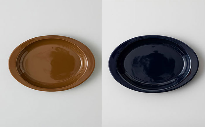 【波佐見焼 マルヒロ】HASAMI SEASON 01 オーバルプレートセット（4点）ブラウン×ネイビー [EB150]