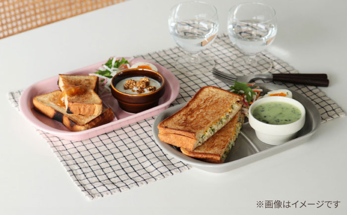 【波佐見焼 マルヒロ】BARBAR もぐもぐごっくん 仕切り皿 ペアセット（2点）グレイ＆ピンク [EB196]