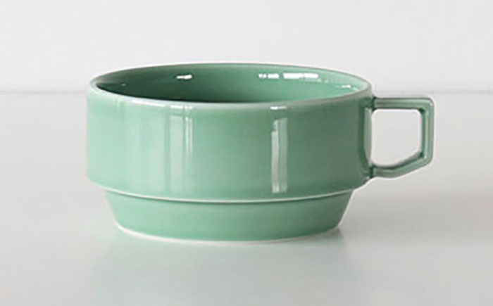 【波佐見焼 マルヒロ】HASAMI SEASON 01 ブロックマグスープペアセット（2点）マスタード×アイスグリーン [EB210]