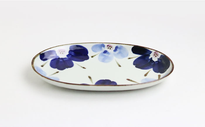 【波佐見焼】花々 布目楕円 プレート ペアセット【翔芳窯】 [FE101]