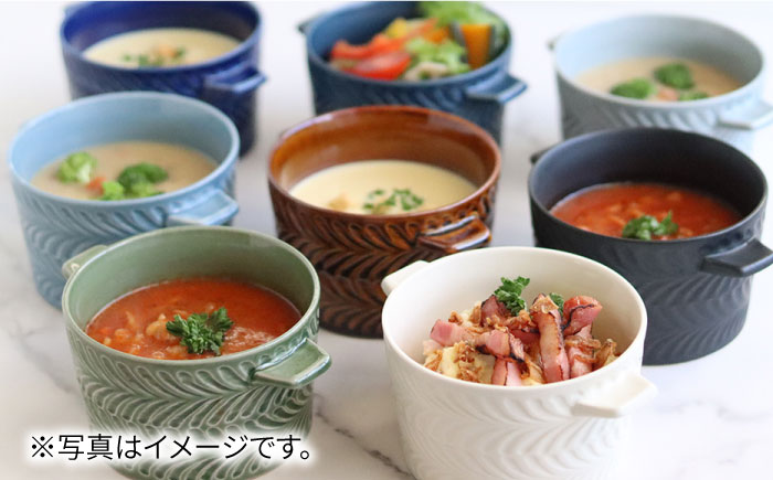 【波佐見焼】ローズマリー ココット Tボウル ネイビー・アイボリー ペアセット【翔芳窯】 [FE151]