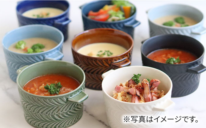 【波佐見焼】ローズマリー ココット Tボウル グレー・ブルーグレー ペアセット【翔芳窯】 [FE153]