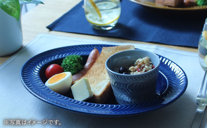 【波佐見焼】ローズマリー リムオーバル プレート ブルーグレー【翔芳窯】 [FE207]