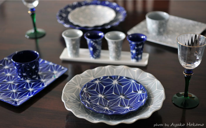 【波佐見焼】ホワイトライン麻 スクエア プレート M 瑠璃【翔芳窯】 [FE37]