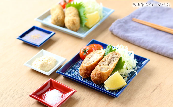 【波佐見焼】麻彫り　レリーフ　角皿　中 青磁　2枚セット　食器 皿【翔芳窯】 [FE420]