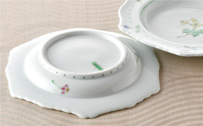 【波佐見焼】小花紋 六角リム プレート 二枚組【藍水】 [GB26]