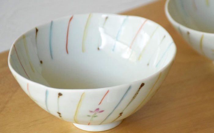 【波佐見焼】小花ストライプ 夫婦茶碗 2点セット【藍水】 [GB55]