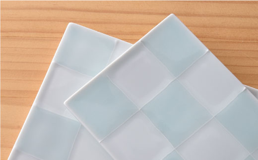 【波佐見焼】青磁市松短冊皿2枚セット【洸琳窯】 [GE06]