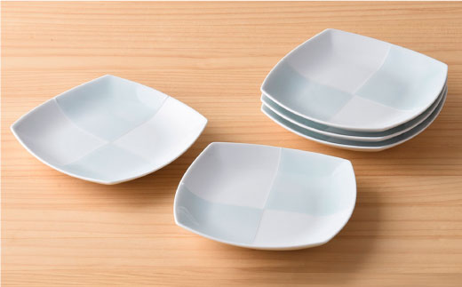 【波佐見焼】青磁市松角皿5枚セット【洸琳窯】 [GE08]