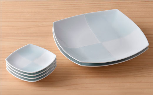 【波佐見焼】青磁市松角皿セット【洸琳窯】 [GE12]