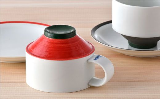 【波佐見焼】多用カップ・ プレート （赤・茶色）ペア【洸琳窯】 [GE16]