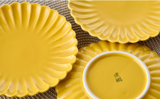 【波佐見焼】菊型 中皿 プレート  5枚セット（黄）【洸琳窯】 [GE19]