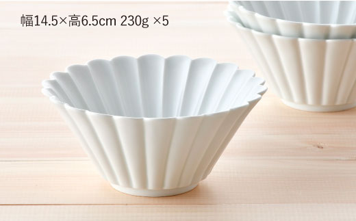【波佐見焼】菊型 大鉢 ボウル  5点セット（白）【洸琳窯】 [GE21]