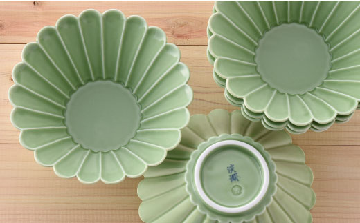 【波佐見焼】菊型 大鉢 ボウル 5点セット（緑）【洸琳窯】 [GE23]