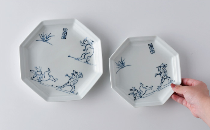 【波佐見焼】鳥獣戯画 八角皿 大小 4枚セット【洸琳窯】 [GE51]