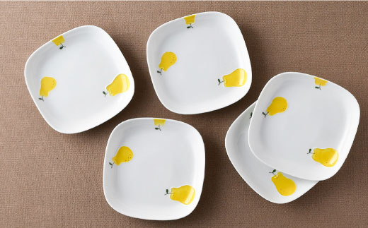 【波佐見焼】ラフランス 正角 プレート 5点セット【松幸陶芸】 [HB29]