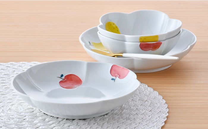 【波佐見焼】りんご・ラフランス フラワー ボウル プレート セット【松幸陶芸】 [HB44]