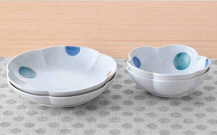 【波佐見焼】水玉 フラワー ボウル プレート セット【松幸陶芸】 [HB47]