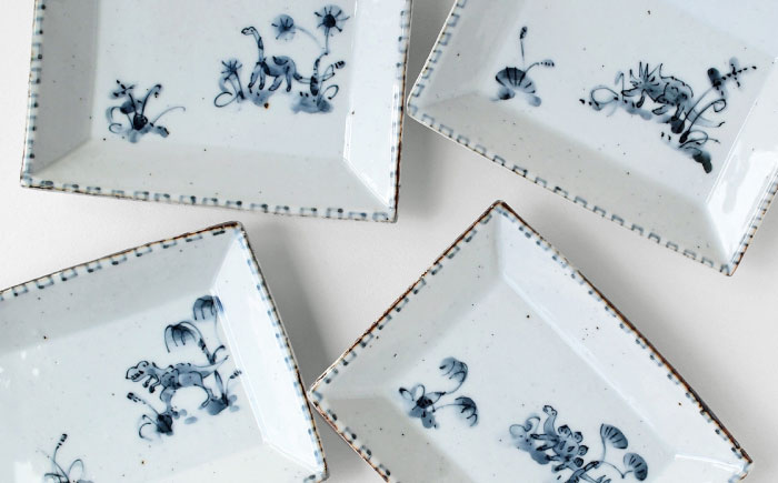 【波佐見焼】DINOSAUR　長角皿　小　4点セット【studio wani】 [MB96]