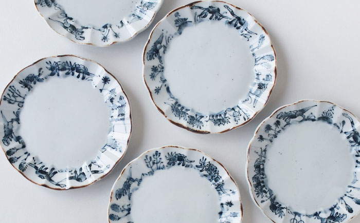 【波佐見焼】DINOSAUR　輪花小皿　5点セット【studio wani】 [MB98]