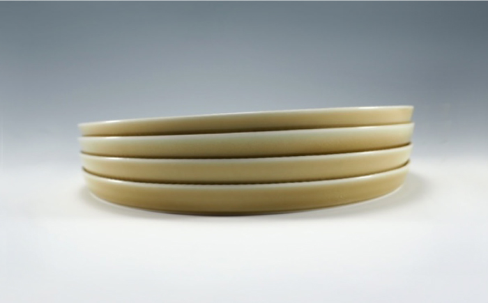 【波佐見焼】十草彫り 20m 丸 プレート 麦藁色 4枚セット【永泉】 [MC61]