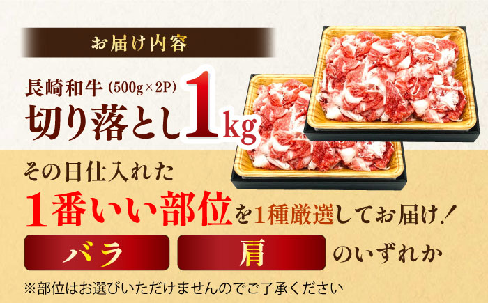 【A4～A5】長崎和牛切り落とし　1kg (500g×2P）(肩・バラいずれか)【株式会社MEAT PLUS】 [MG03]