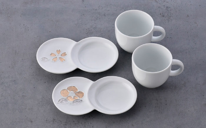 【波佐見焼】ペア茶碗・デミタスカップ・小皿 ゴールド プラチナ 桜 椿【陶もと/不二商店】 [NB133]