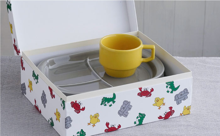 【波佐見焼】もぐもぐごっくん 子供食器(BOX付き)2点セット【マルヒロ】 [NB90]