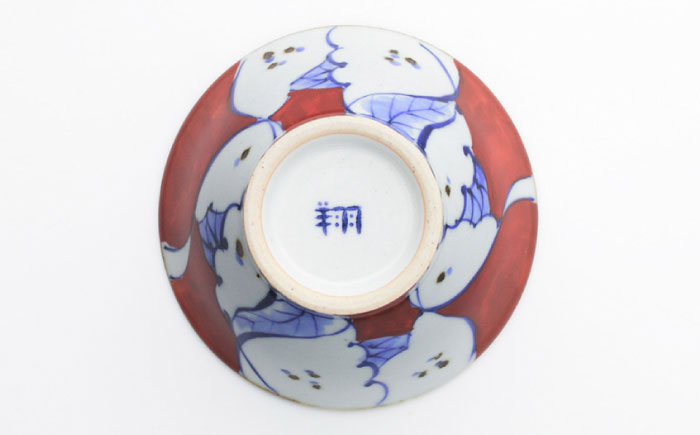 【波佐見焼】568碗 赤絵ザクロ・桃絵 ペアセット【西海陶器】 [OA434]