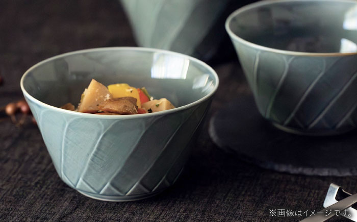 【波佐見焼】彫刻紋 藍墨 ボウル 大〈斜め彫〉3点セット【西海陶器】 [OA525]