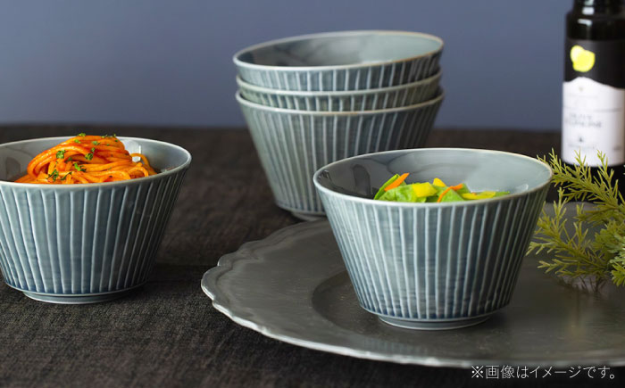 【波佐見焼】彫刻紋 藍墨 ボウル 大〈草林彫〉3点セット【西海陶器】 [OA526]