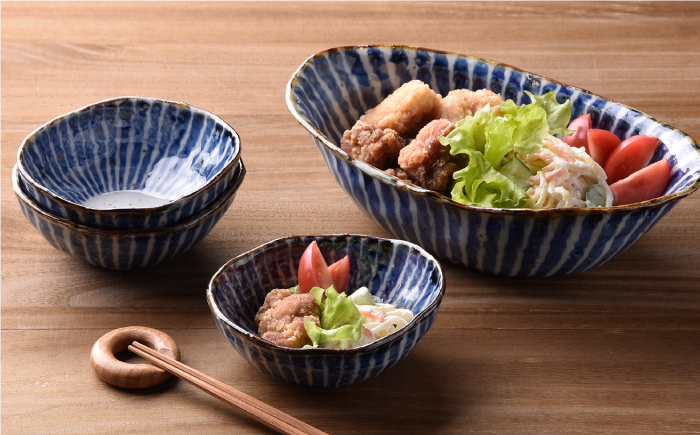 【波佐見焼】染十草 手造り 楕円鉢・楕円小鉢 ボウル セット【陶豊】 [OE03]