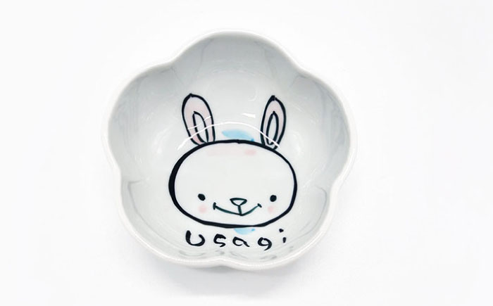 【波佐見焼】【名入れ】子供食器 セット（うさぎ・ねこ・くま） ベビー食器【工房紫明】 [OF03]