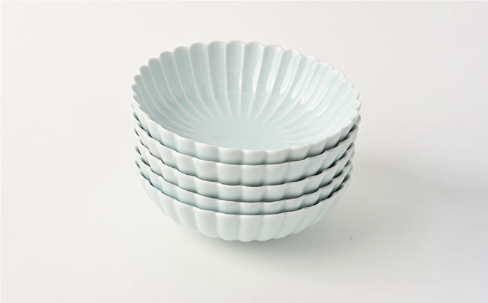 【波佐見焼】菊彫 青白釉 取鉢 (大) ボウル 5個セット【福田陶器店】 [PA215]