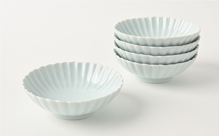 【波佐見焼】菊彫 青白釉 取鉢 (小) 小鉢 5個セット【福田陶器店】 [PA219]