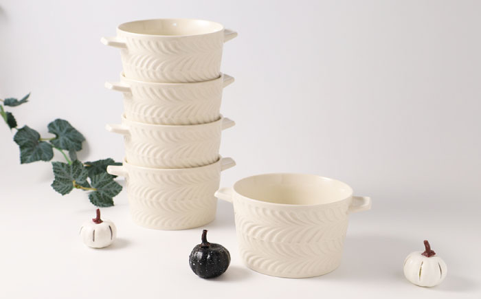 【波佐見焼】ローズマリー （アイボリー） ココット 5個セット【福田陶器店】 [PA268]