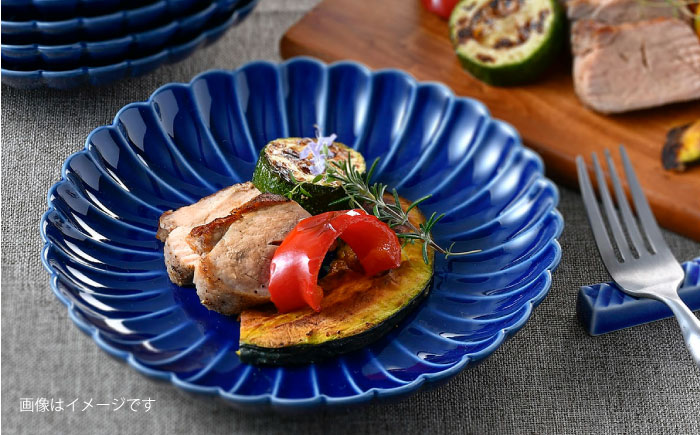 【波佐見焼】菊彫 瑠璃色 ルリ6寸皿  5枚セット食器 皿【福田陶器店】 [PA276]