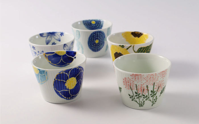 【波佐見焼】ファイブフラワー 人気のそばちょこ 5個セット 食器 湯呑み【福田陶器店】 [PA307]