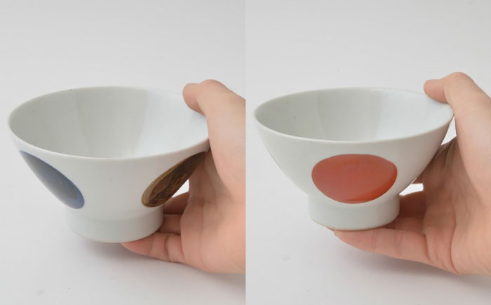 【波佐見焼】大人気！ くらわんか碗 半青・半赤・青丸・赤丸 4点セット お茶碗【福田陶器店】 [PA424]