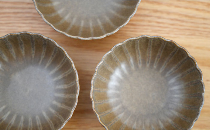 【波佐見焼】花しのぎ 丸小付 小鉢 （栗） 3点セット【団陶器】 [PB100]