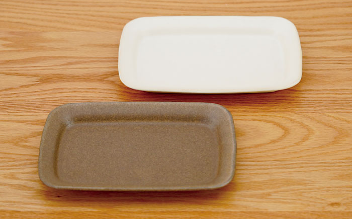 【波佐見焼】マット釉 ペア長角皿(ホワイト・ブラウン) 食器 プレート【団陶器】 [PB122]