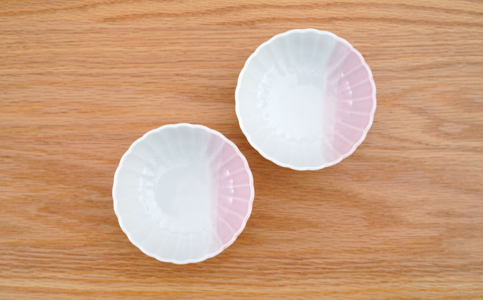 【波佐見焼】花しのぎ 丸小付 ハーフカラー ピンク 2個セット【団陶器】 [PB199]